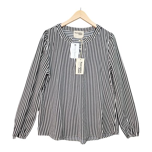 NEW Savanna Jane Blouse Women Large Black White Striped Top Office Casual Career - Picture 4 of 12